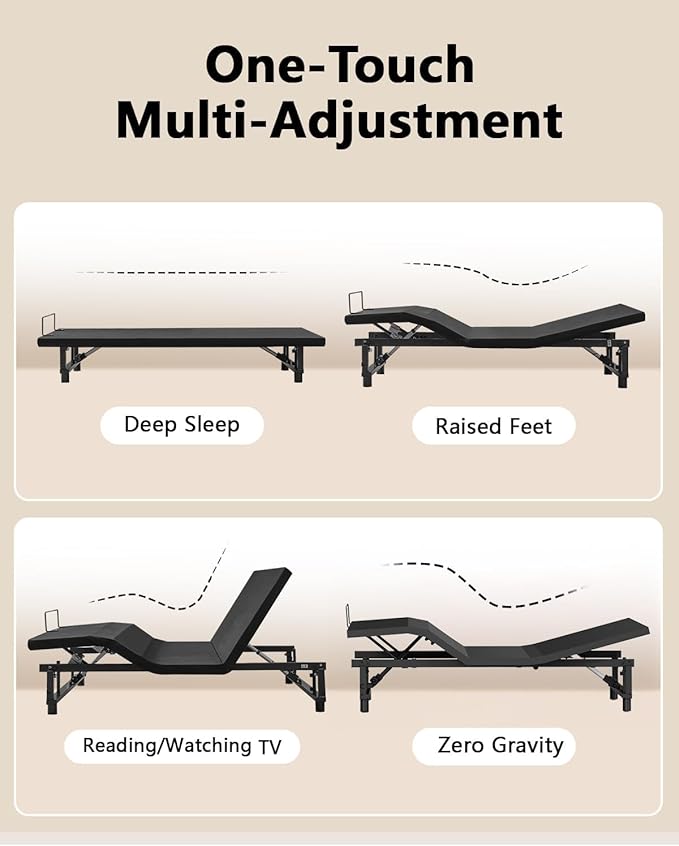 Mixcous Adjustable Bed Base Queen Size with Zero Gravity & Anti-Snore, Electric Bed Frame with Head & Foot Incline, Quiet Motor, Wireless Remote, Heavy Duty Metal Frame, Easy Assembly