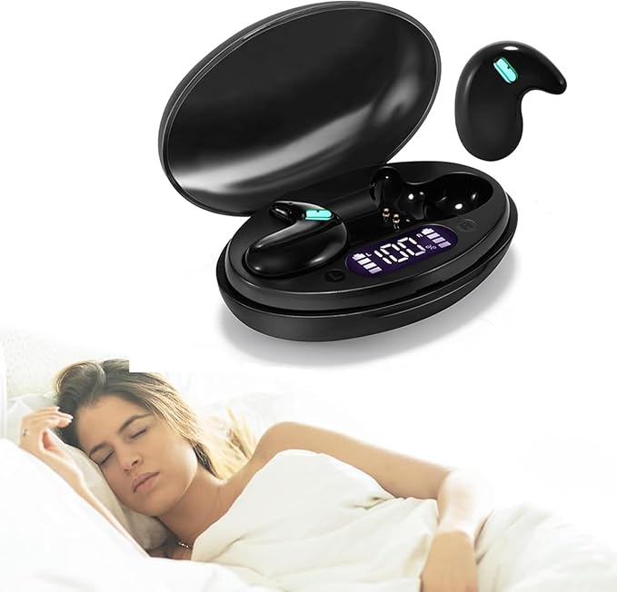 Invisible Earbuds, Sleep Earbuds for Side Sleepers, Mini Wireless Sleep Headphones with Physical Button Control, LED Digital Display, Ultra-Thin Lightweight Earbuds for Small Ears, Deep Black