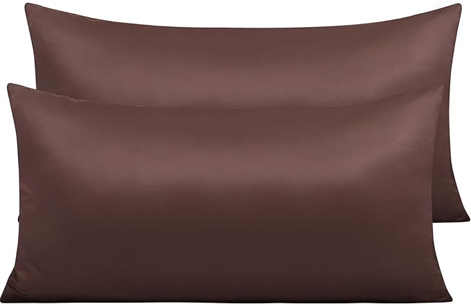 NTBAY Zippered Satin Pillow Cases for Hair and Skin, Luxury King Hidden Zipper Pillowcases Set of 2, 20x36 Inches, Dark Brown