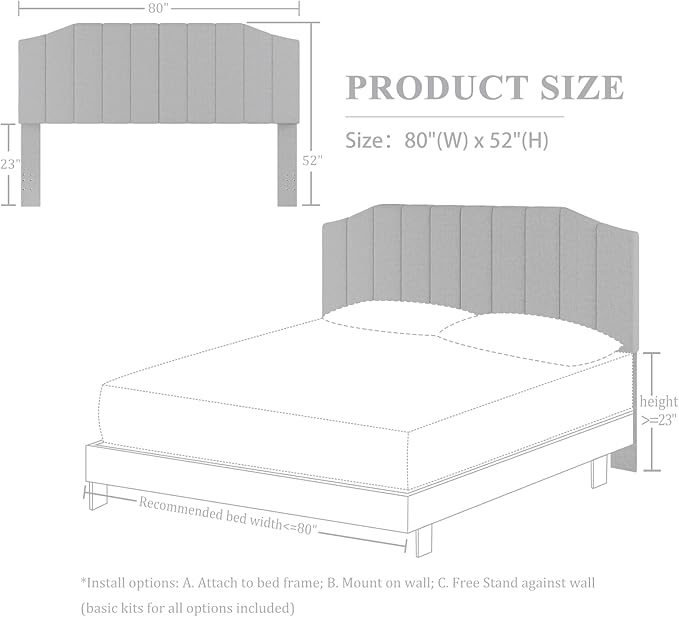 Furpopup King Size Headboard Only, Linen Upholstered Headboard King/California King Size Wall Mount and Bed Frame Mount, Featuring High-Density Sponge Padding Easy Assembly Comfort Style-Linen Gray