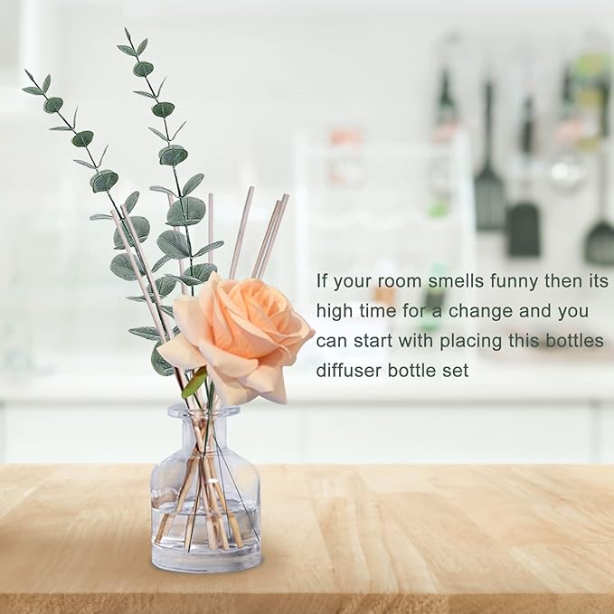 HOSSIAN Diffuser Glass Bottles Black -Empty Reed Diffuser Bottle With Sticks- Fragrance accessories use for DIY replacement reed diffuser sets (Clear)