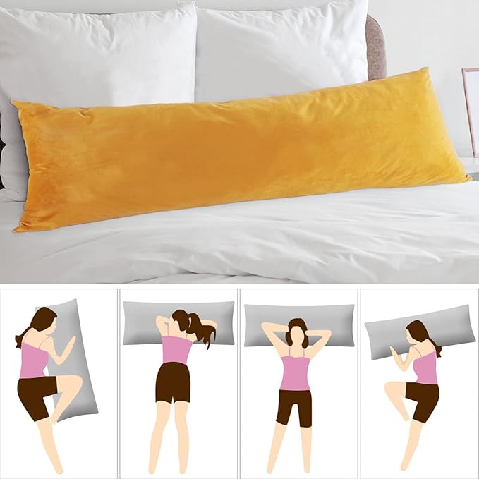 StangH Body Pillow Cover, Holiday Decorative Soft Cozy Velvet Pillow Cover Body Pillowcase with Hidden Zipper for Cozy Sunbathing/Party Garnish, Warm Gold, 20 x 54 inches, 1 Piece