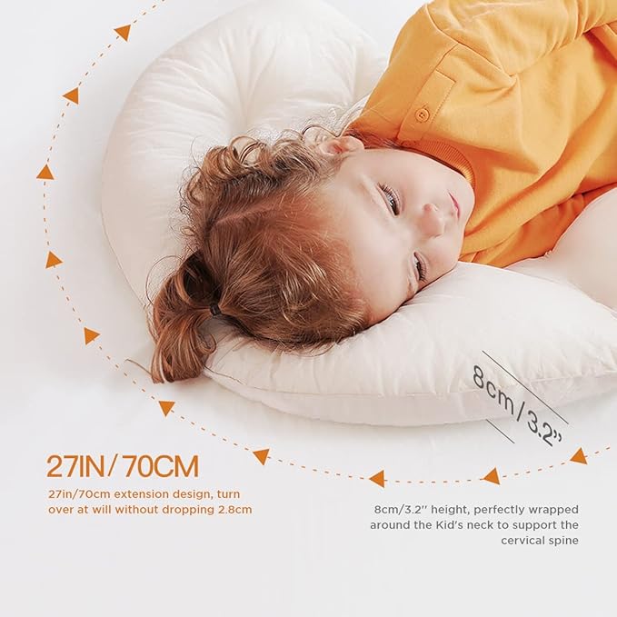 Choc chick Curve Long Toddler Kids Body Pillow for Sleeping, 34x27 inches Moon Shape Soft Child Hug Pillow, 100% Natural Cotton Pillowcase, Washable & Breathable Crib Pillow for Kids