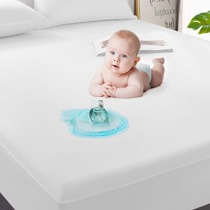 GRT 1 Pack 100% Waterproof Mattress Protector Queen Size, Breathable & Noiseless Waterproof Mattress Cover Fitted Deep Pocket from 5" to 21", Smooth Washable Queen Bed Protector - Vinyl Free