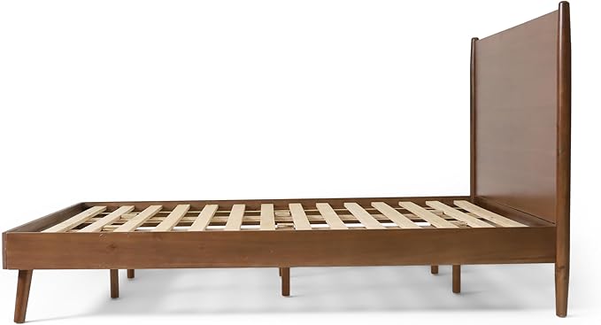 Merax Queen Size Solid Wood Platform Bed, Mid-Century Modern Bed Frame with Splayed Legs, 600 lbs Weight Capacity, No Box Spring Needed, Brown