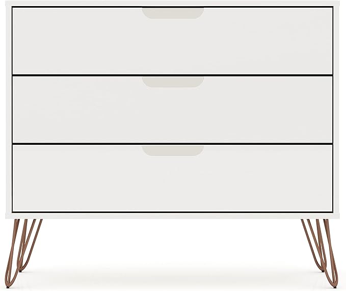 Manhattan Comfort Rockefeller 3-Drawer Dresser Set of 2, Entryway Wood Storage Cabinet, 32 Inch TV Stand Console Table, Anti Tip Kit Included for Bedroom, Nursery, Dorm, Living Room in White