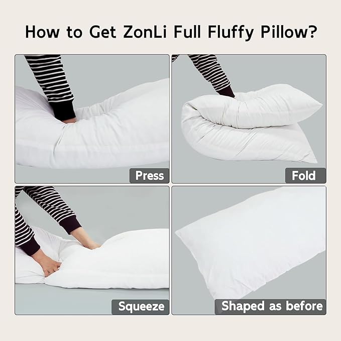 ZonLi Fluffy Body Pillow, Full Body Pillows for Adults, Long Pillow for Sleeping with Removable Cover and Adjustable Filling for Side Sleeper & Pregnancy, Large and Firm, Machine Washable (Sage Green)
