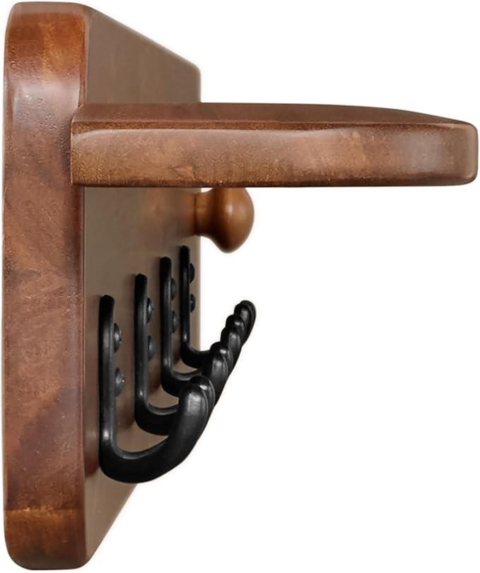 Alaterre Furniture Calais 36 Inch Wall Mount Coat Rack with Shelf with 4 Coat Hooks and Peg – Acacia Wood Wall Hangers (Chestnut)