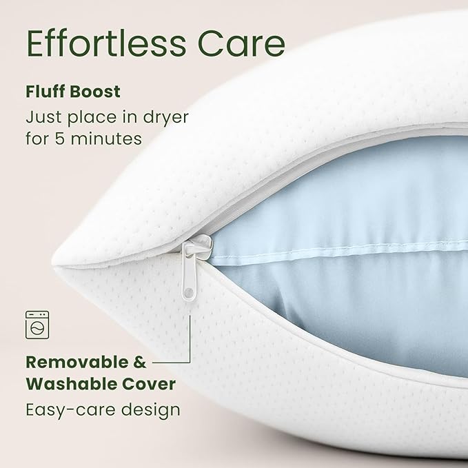 Memory Foam Pillows Queen Size Set of 2 - Cooling Bed Pillows for Sleeping - Back, Stomach, Side Sleeper Soft, Comfy Cool Shredded - 2 Pack, Rayon Derived from Bamboo
