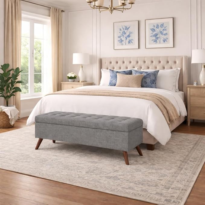 HomePop Modern Tufted Storage Bench - Medium Gray
