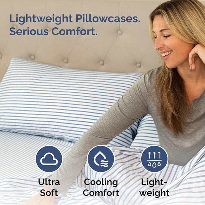 Standard Pillow Cases Set of 2 - Ultra-Soft Hotel Quality Pillowcase Covers - Comfy & Wrinkle Free - Stain and Fade Resistant - Machine Washable Pillow Protectors - 2 Piece Set - Blue Stripes 2