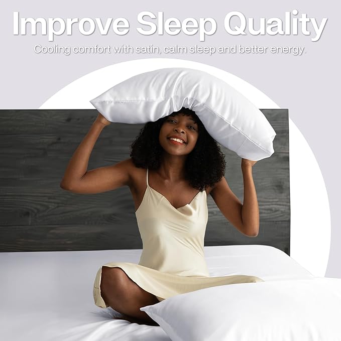 MR&HM Satin Pillowcase for Hair and Skin, Silk Satin Pillowcase 2 Pack, Standard Size Pillow Cases Set of 2, Silky Pillow Cover with Envelope Closure (20x26, White)