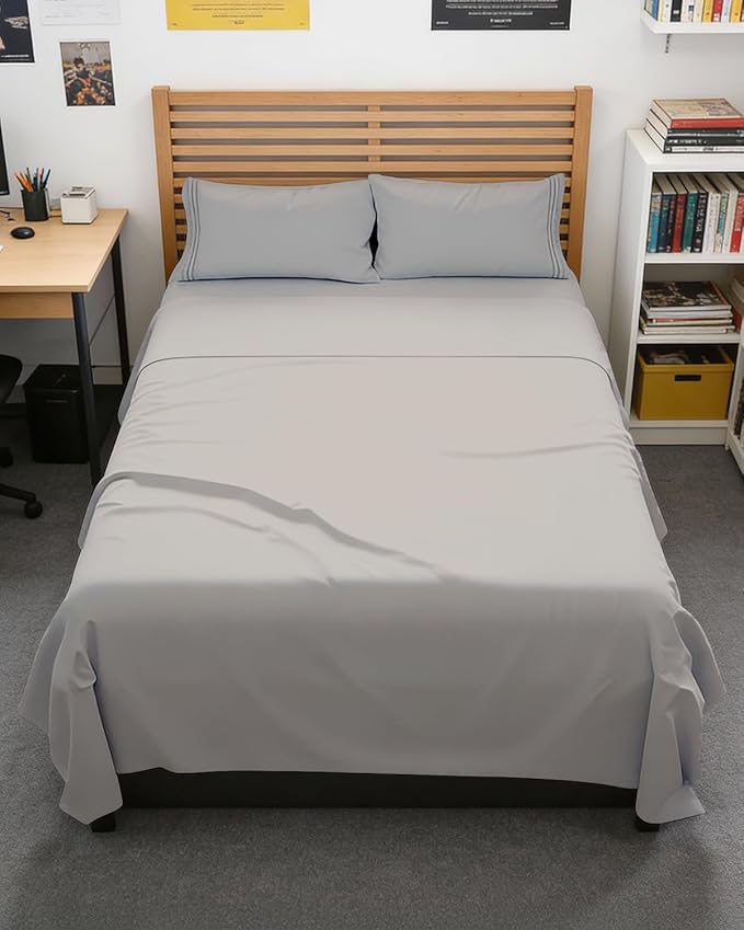 Full XL Bed Sheet - 4 Piece Full XL Bed Sheets Set - Ultra-Soft, Breathable & Cooling - Hotel Luxury Bedding for Women & Men with Deep Pockets - Wrinkle Free & Fade Resistant - Oeko-Tex - Light Grey