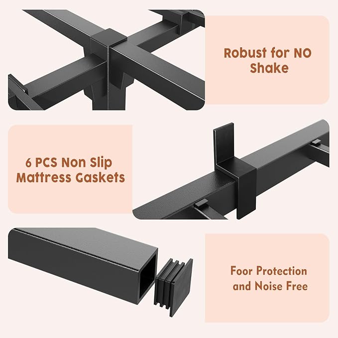 GarveeHome 8 Inch Queen Bed Frame, Heavy Duty Metal Platform Bed Frame with Reinforced Slats & 800 lbs Capacity, Easy Assembly, Noise Free, No Screws Needed,No Box Spring Needed
