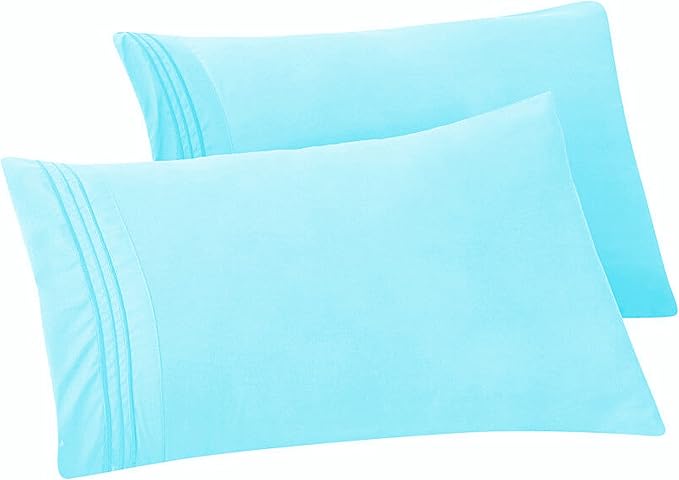 Elegant Comfort Solid Pillowcases 1500 Premium Hotel Quality Microfiber - Smooth Weave, Wrinkle and Stain Resistant, Easy Slip-On, 2-Piece Set, King Pillowcase, Aqua