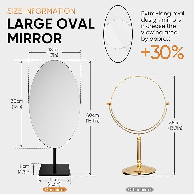 GURUN Large Oval Tabletop Vanity Mirror 7x12 Oil Rubbed Bronze Luxuries Makeup Mirror with Stand for Jeweller's M2017-ORB for Women Mom