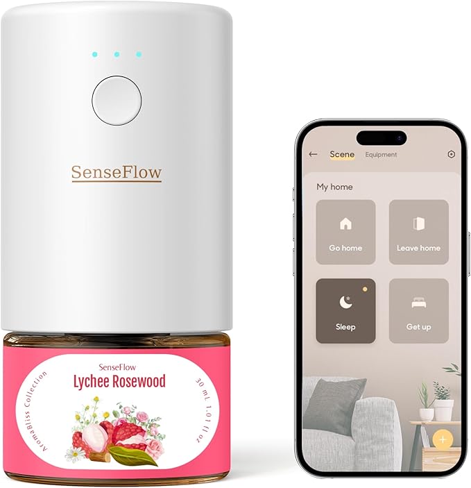 Essential Oil Diffuser for Home, Waterless Aromatherapy Diffuser SF101, Plug in Room Scent with 120-Day Natural Aroma, Covers 1000 Sq Ft – Free 30ml Lychee Rosewood