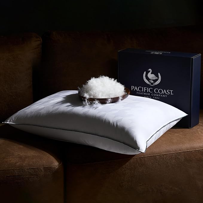Pacific Coast White Goose Down Pillow King Size, Plush Support for Stomach Sleepers, 450 Thread Count 100% Cotton Jacquard Shell, Luxury, Oeko Certified, Soft Support, 1 Pack