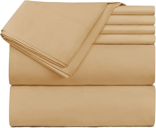 Hearth & Harbor Bed Linen Set - Twin Size - 4 Piece - Microfiber - Deep Pocket - Camel