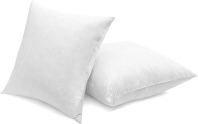 SNUG&COZY Luxury Goose Down Feather Pillow Inserts - 24x24IN, Double Layered Down-Proof Design, Ultra-Soft Cover, High Fill Weight, Pack of 2, White