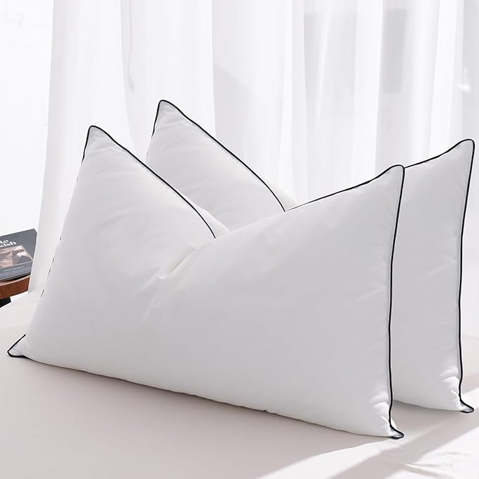 Feather Down Pillows Queen Size Set of 2, Luxury Hotel Collection Bed Pillow 2 Pack, Airyfil™ Powered Fillings & Feathers Pillow，Fluffy Plush for Side Sleepers, Medium Firm, 20x30 in.