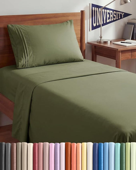 Twin XL Size 3 Piece Sheet Set - Comfy Breathable & Cooling Sheets - Hotel Luxury Bed Sheets for Women & Men - Deep Pockets, Easy-Fit, Soft & Wrinkle Free Sheets - Sage Green Oeko-Tex Bed Sheet Set