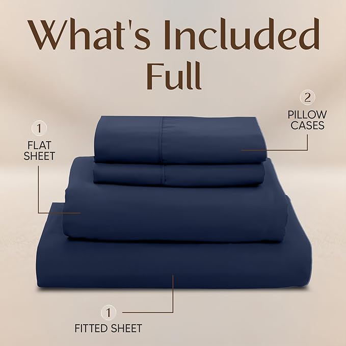 Utopia Bedding Full Size Sheet Set – 4 Piece Bed Sheets, Soft and Breathable Microfiber, Includes 1 Fitted Sheet, 1 Flat Sheet and 2 Pillowcases – Oeko Tex (Navy Blue)