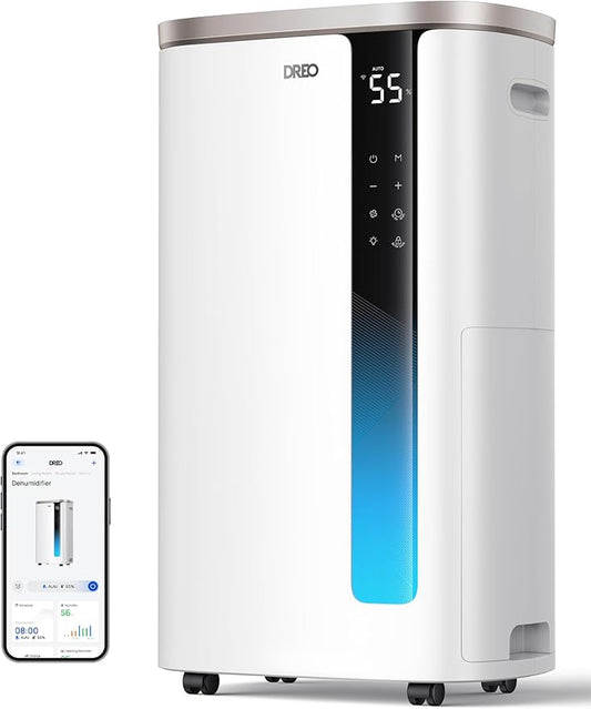 DREO 73 Pint Smart Dehumidifier for Basement, Home & Large Room up to 2000 Sq Ft, Energy Star 6.0 Dehumidifier with Drain Hose, Quiet 42dB, Auto Humidity Control, 3 Fan Speeds, Timer, Continuous Drain