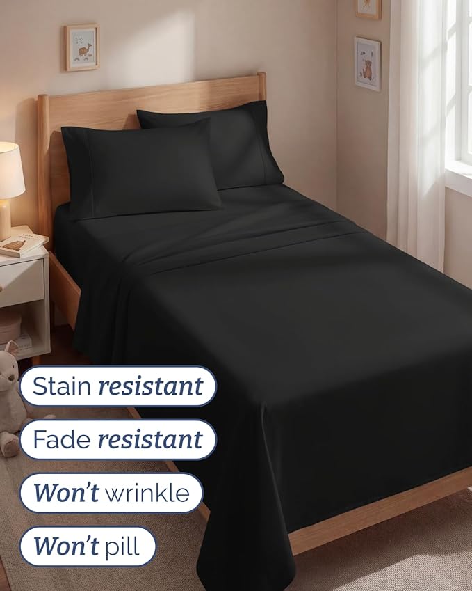 Twin 4 Piece Sheet Set - Comfy, Breathable & Cooling - Soft Hotel Luxury Bedding for Women, Men, Kids, Teens & Children - 1 Flat & 1 Fitted Sheet & 2 Pillowcases w/ Deep Pockets - Wrinkle Free - Black