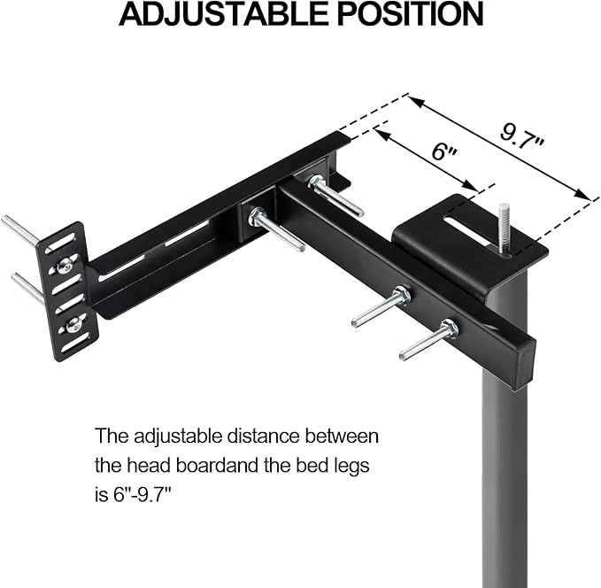 2 Pack Adjustable Headboard Brackets for Bed Base, Metal Headboard Brackets kit for Bed Frame, Black Footboard Extension Kit Compatible with Twin Full Queen King Bed