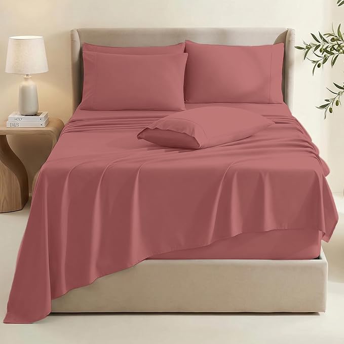 Hearth & Harbor Bed Sheets, Luxury Soft 6 Piece Bed Sheet Set Extra Deep Pocket Fitted Sheets Fits Mattress up to 21", Double Brushed Bedding Sheets & Pillowcases,