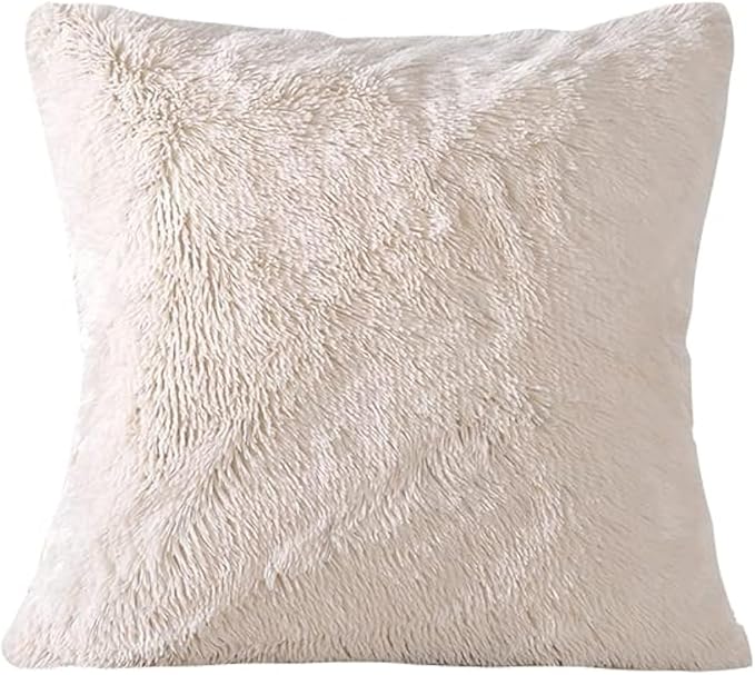 Reafort Luxury PV Fur Euro Sham Pillow Cover 26x26, Long Hair Faux Fur Plush Cushion Case with Hidden Zipper, Ultra Soft Decorative Pillow Cover for Bed Couch Sofa (Cream, Euro Sham)