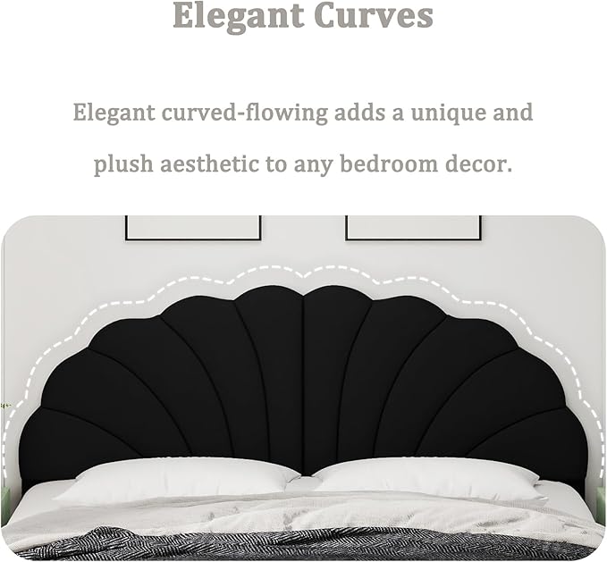 Befurtori King Size Headboard Only, Petal Wall Mount Headboard King/California King Size for Adjustable Bed Velvet Upholstered Head Board Easy Assembly, Black