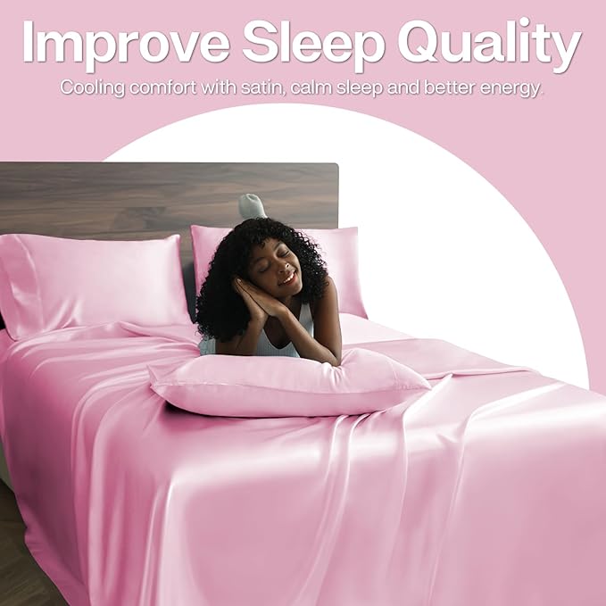 MR&HM Satin Pillowcase for Hair and Skin, Silk Satin Pillowcase 2 Pack, King Size Pillow Cases Set of 2, Silky Pillow Cover with Envelope Closure (20x40, Pink)