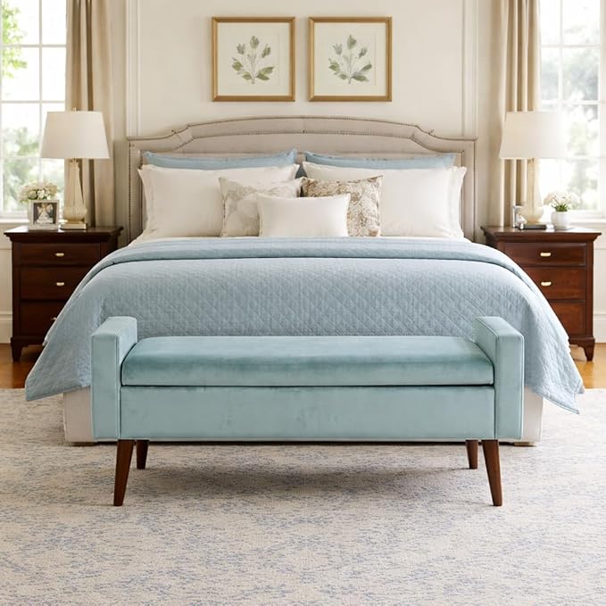HomePop Fulton Storage Bench - Muted Mint