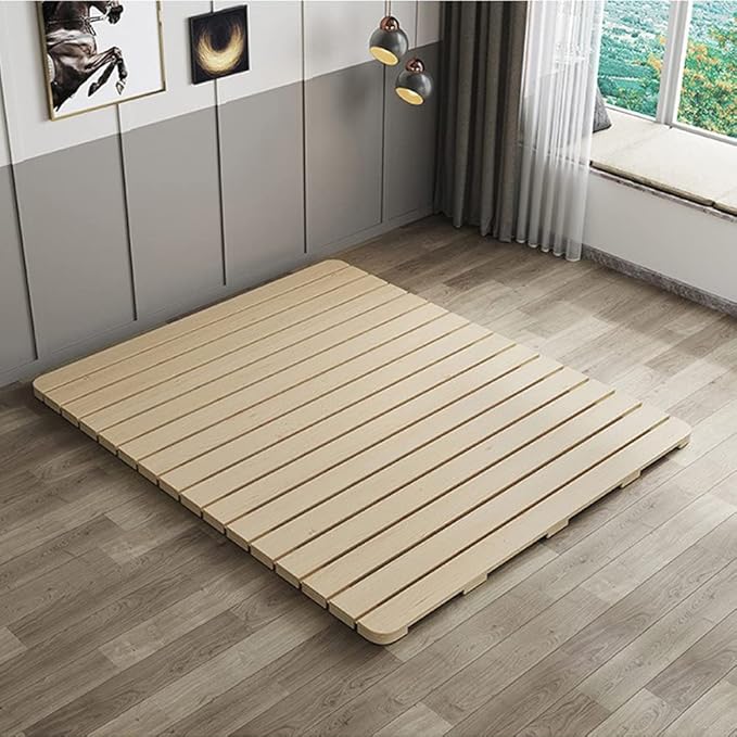 Floor Bed Frame King Size, Breathable Wooden Bed Plate, Wood Roll-Type Slatted Bed Japanese Futon Mattress, Floor Sleep Bedding (King)