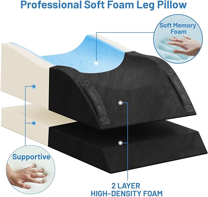 Tranquilrelax Double Leg Elevation Pillows, Wedge Pillow for After Surgery, Memory Foam Support Adjustable, Comfort Care for Back Knee Hip Ankles Pain, Knee Pillow for Sleeping Blood Circulation Black