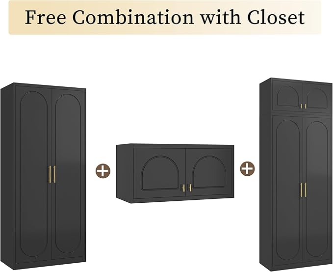 32" Metal Wall Cabinet 2 Doors,Black Hanging Cabinets with Handle,Metal Wardrobe Cabinets,Armoire Wardrobe Closet,Clothes Storage Cabinet for Bedroom,Laundry Room,Bathroom