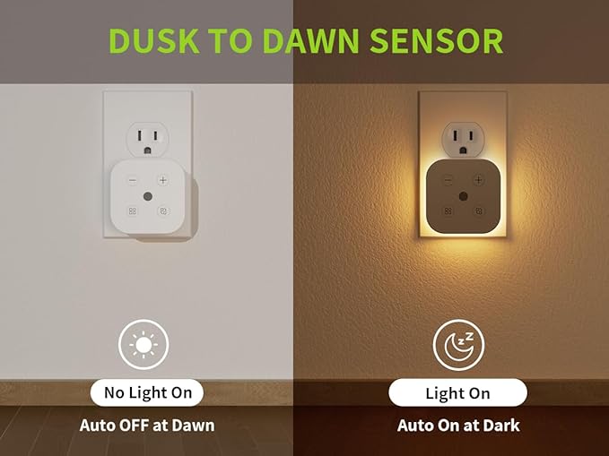 2 Pack Very Dim Sleep Night Lights Plug into wall, Kids Sleep Light, Adult Sleep Light, Bedroom Night Light, Light Sensor, LED, Dimmable, Warm Soft Light Plug in Night Light