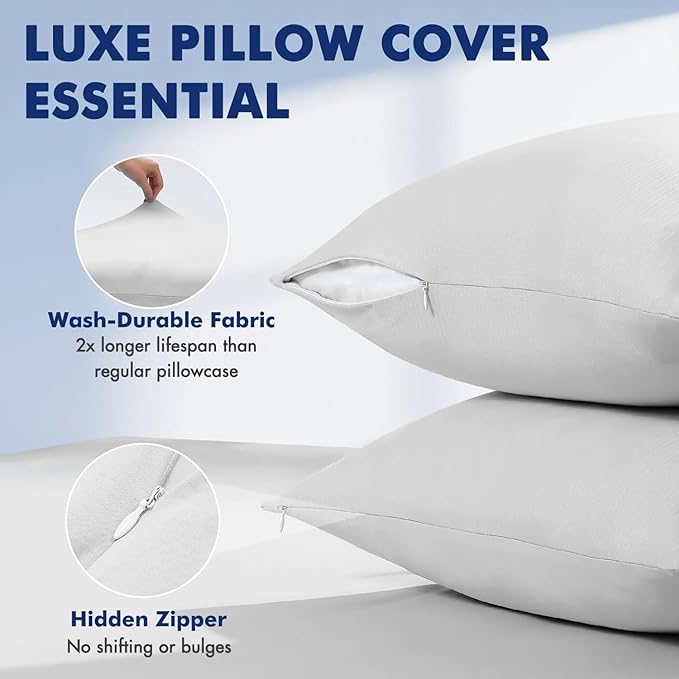 Elegear Cooling Pillow Cases for Hot Sleepers, Clean Fabric Silver Infused Cooling Pillowcase Q-Max>0.5, Soft Silky Pillowcases for Hair & Skin, Summer Zipper Pillowcase Cover Set of 2-King Gray