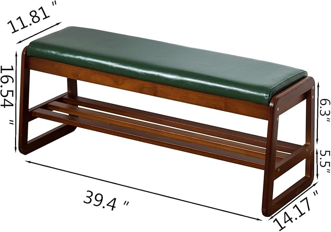 SOBIBO Shoe Bench with Storage - 2-Tier Entryway Bench, Solid Wood Shoe Rack with Cushion & Flip-Open Box, Mid-Century Modern for Hallway, Mudroom, Bedroom (Green, 39.4")