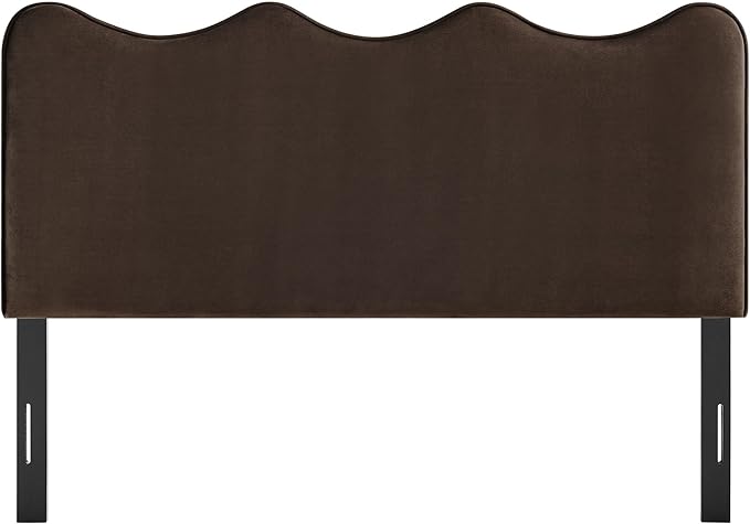 Monday Athena Full Size Performance Velvet Adjustable Headboard in Chocolate Brown - with Scalloped Wave Design and Stain-Resistant Velvet Upholstery