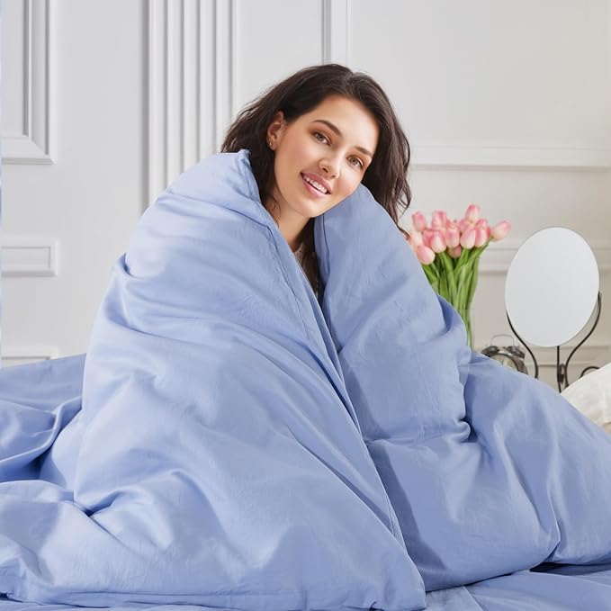 NEXHOME PRO Full Duvet Cover Set, 100% Washed Cotton with Linen-Like Texture, Natural Organic, Breathable & Comfortable, Includes Home Bedding Set Baby Blue (No Comforter) 8090