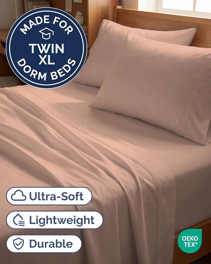 Twin XL 4 Piece Sheet Set - Comfy, Breathable & Cooling - Hotel Luxury Bedding for Women, Men, Kids, Teens and Children - 1 Flat & 1 Fitted Sheet & 2 Pillowcases w/ Deep Pockets - Wrinkle Free - Mauve