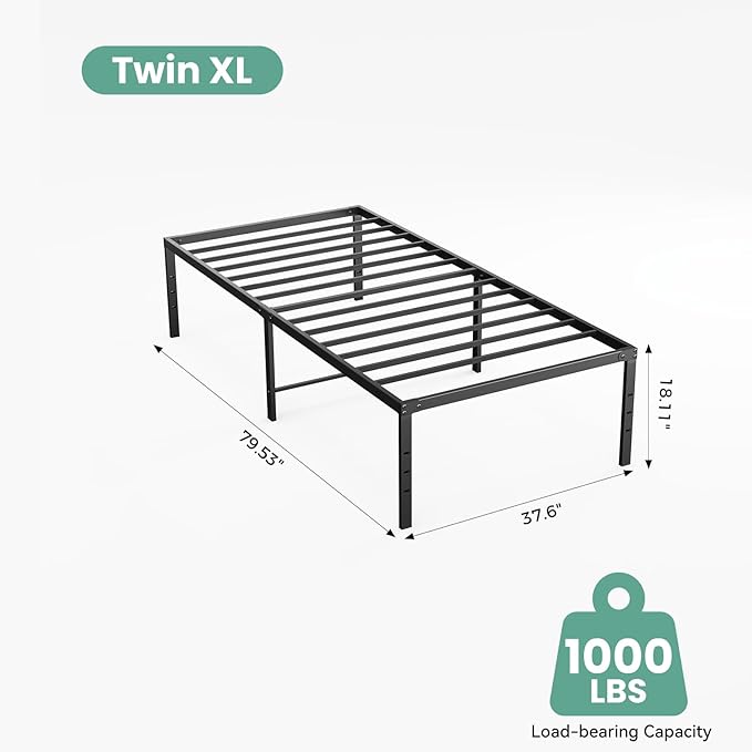 OLIXIS Twin XL Bed Frame, Heavy Duty Sturdy 18 Inch Metal Platform Bed Frames, Enhanced Stability & Noise-Free, Under-Bed Storage, No Box Spring Needed, Easy Assembly