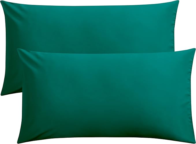 FLXXIE King Pillow Cases Set of 2, Soft Microfiber Pillow Covers with Envelope Closure, Wrinkle, Fade and Stain Resistant Pillowcases, 20x36, Dark Green