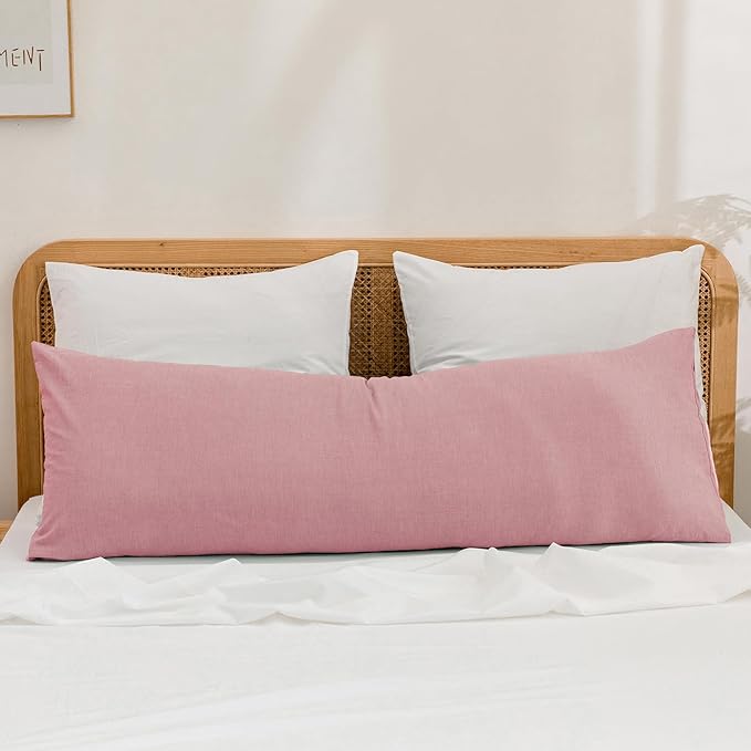 BESTOUCH 100% Washed Cotton Pillowcase for Hair and Skin Linen Feel Soft Comfortable Breathable 1 Pcs Pillow Case with Envelope Closure Solid Red Pink Body 20x54 Inches