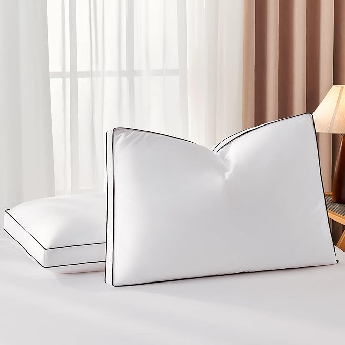 DOWNSTORIA Goose Feather Down Standard Bed Pillows 2 Pack, Luxury Hotel Collection Pillows Set of 2 with Gusset, Down Surrounded Pillow for Side and Back Sleepers, Gusseted Fluffy Pillows 20x26 in.
