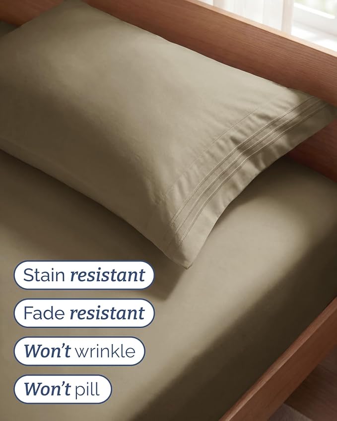 Twin Size 3 Piece Sheet Set - Comfy Breathable & Cooling Sheets - Hotel Luxury Bed Sheets for Women & Men - Deep Pockets, Easy-Fit, Extra Soft and Wrinkle Free Sheets - Khaki Oeko-Tex Bed Sheet Set