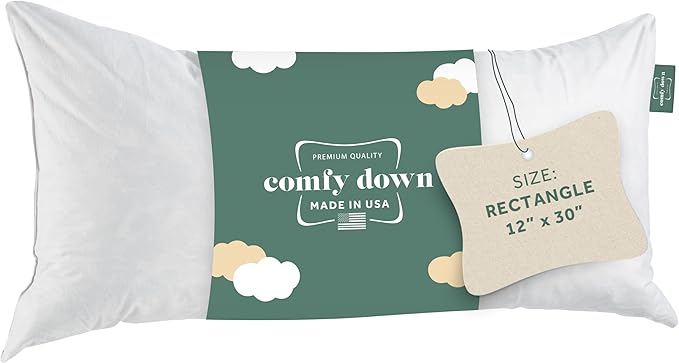 ComfyDown 12x30 Throw Pillow Insert, Down & Feather Fill, 100% Cotton Cover, Made in USA – Premium Soft Lumbar Decorative Pillow Form Sham Stuffer for Bed, Sofa & Couch